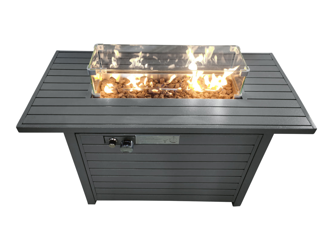 11'' H X 42'' L Steel Propane Outdoor Fire Pit Table With Lid Gray Garden & Outdoor Modern Stone Steel