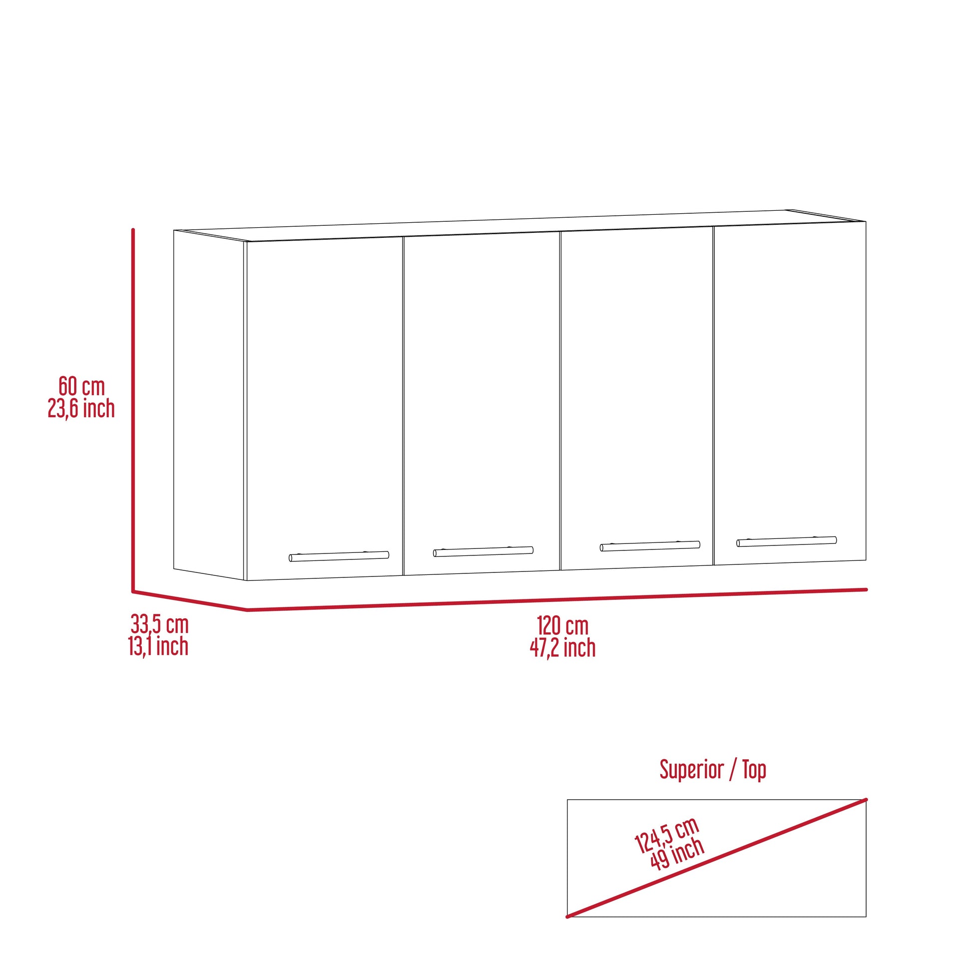 Sitka Wall Cabinet, Two Spacious Divisions, Four Doors White Kitchen Contemporary,Modern Mdf Engineered Wood