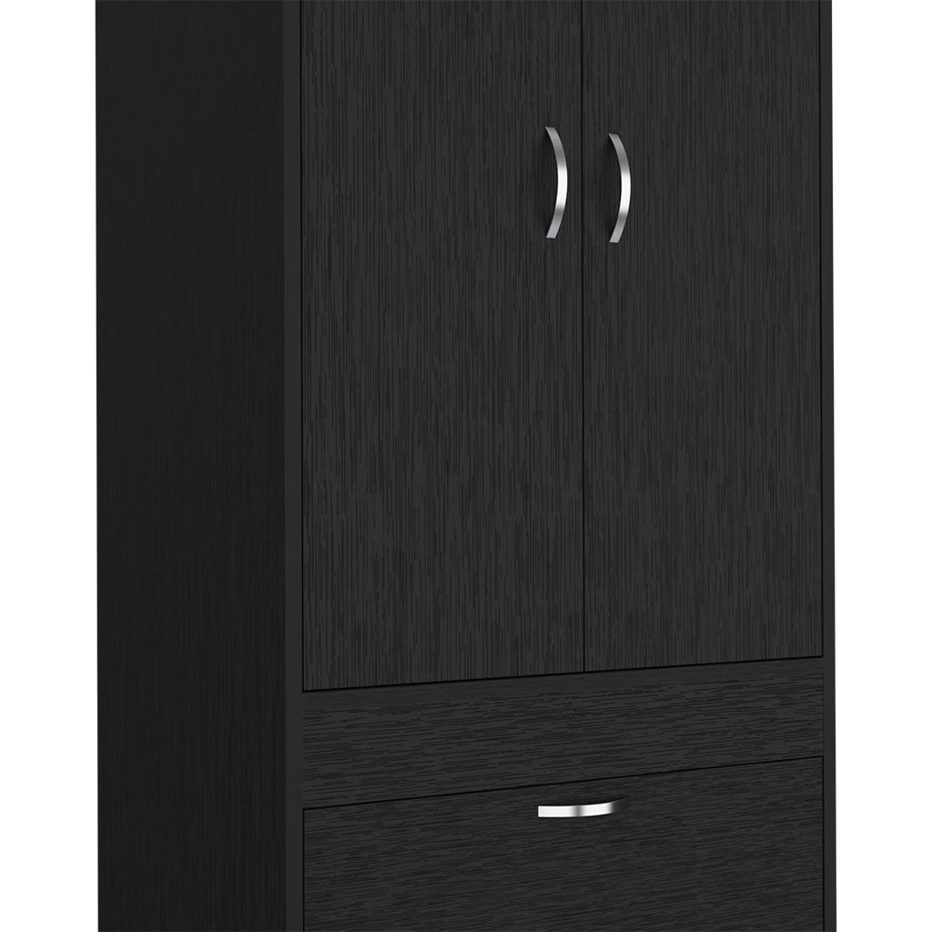 Alabama Armoire, One Large Cabinet, Two Drawers Black Mdf Engineered Wood