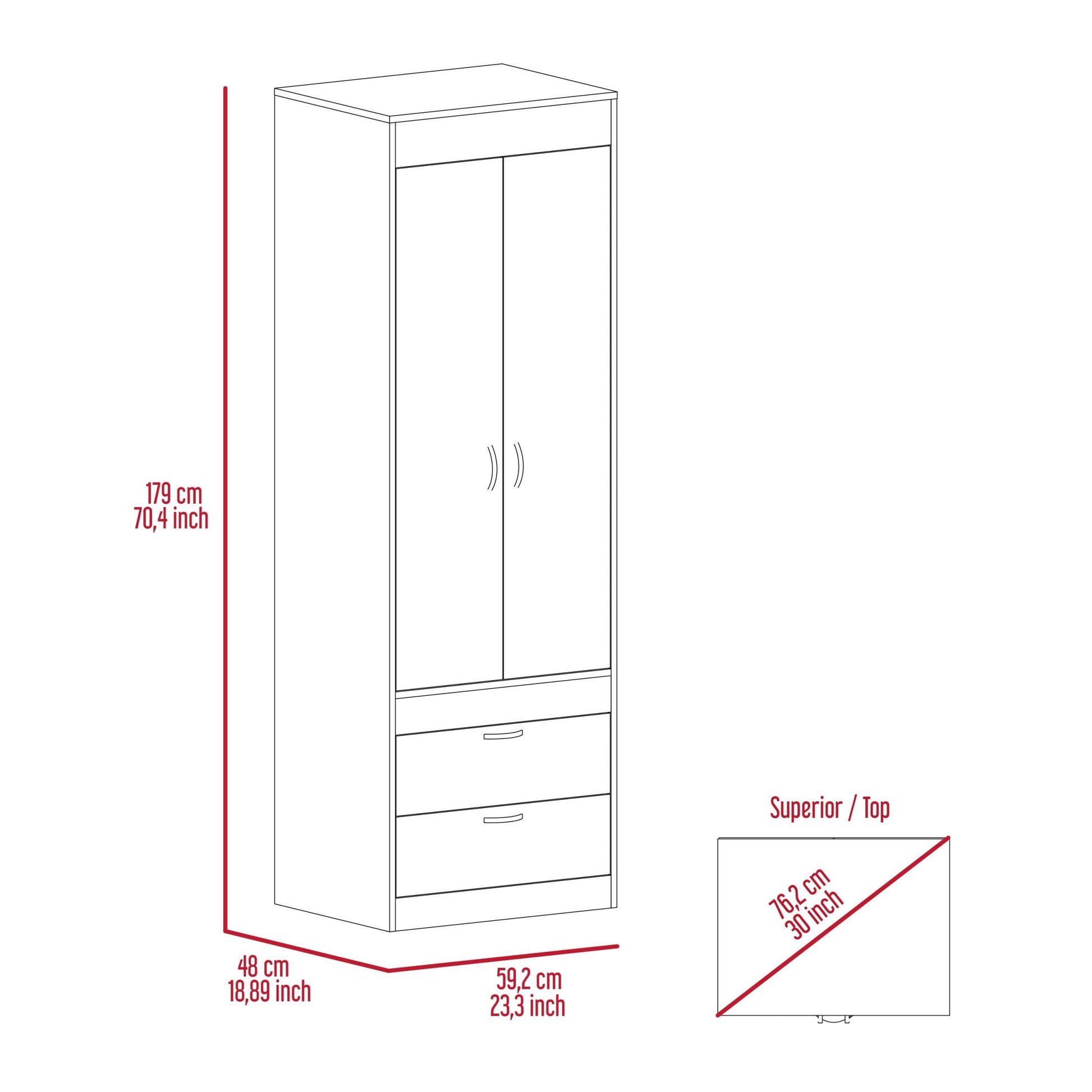 Alabama Armoire, One Large Cabinet, Two Drawers White Mdf Engineered Wood