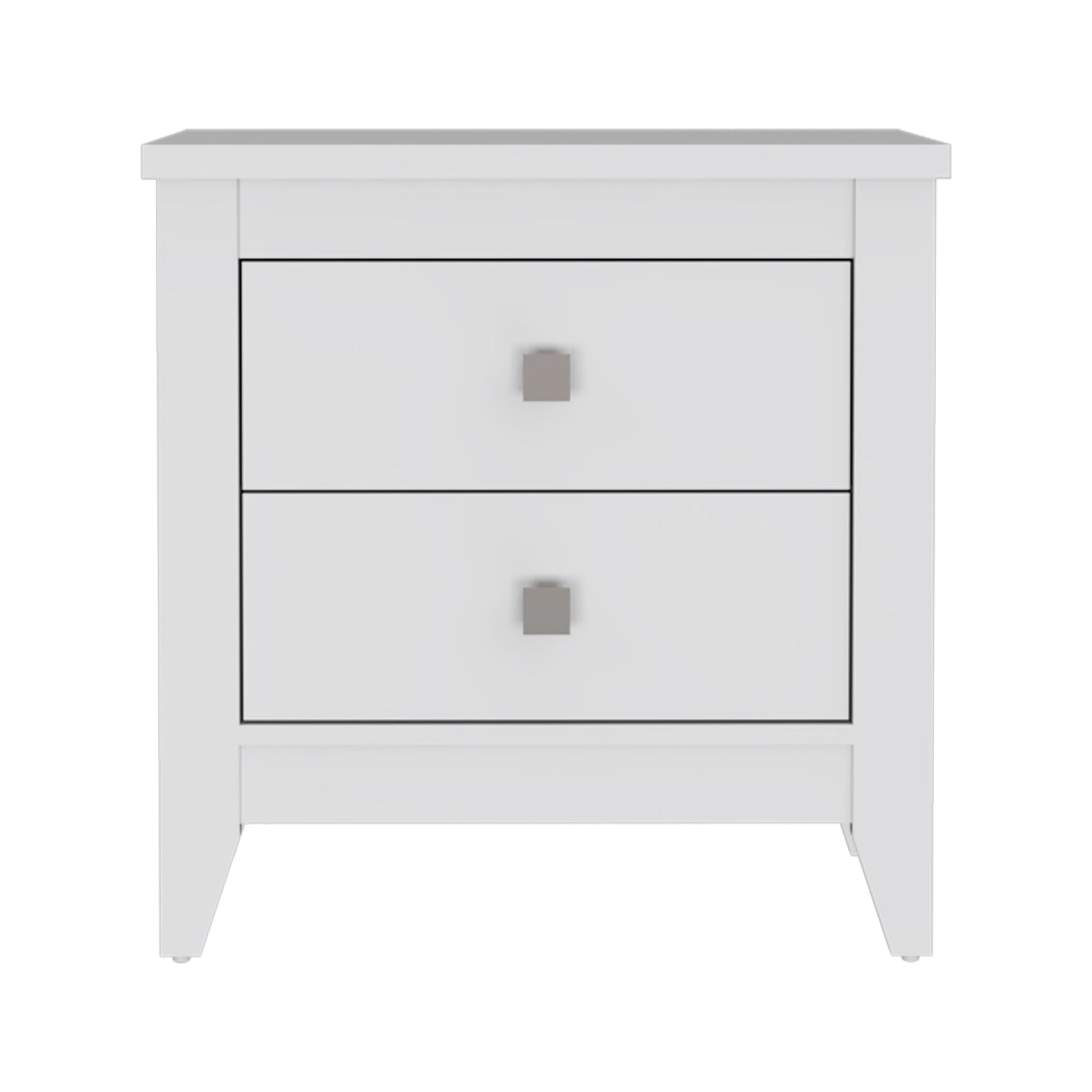 Breeze Four Legged Modern Bedroom Nightstand, With Two Drawers White Mdf Engineered Wood