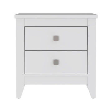 Breeze Four Legged Modern Bedroom Nightstand, With Two Drawers White Mdf Engineered Wood