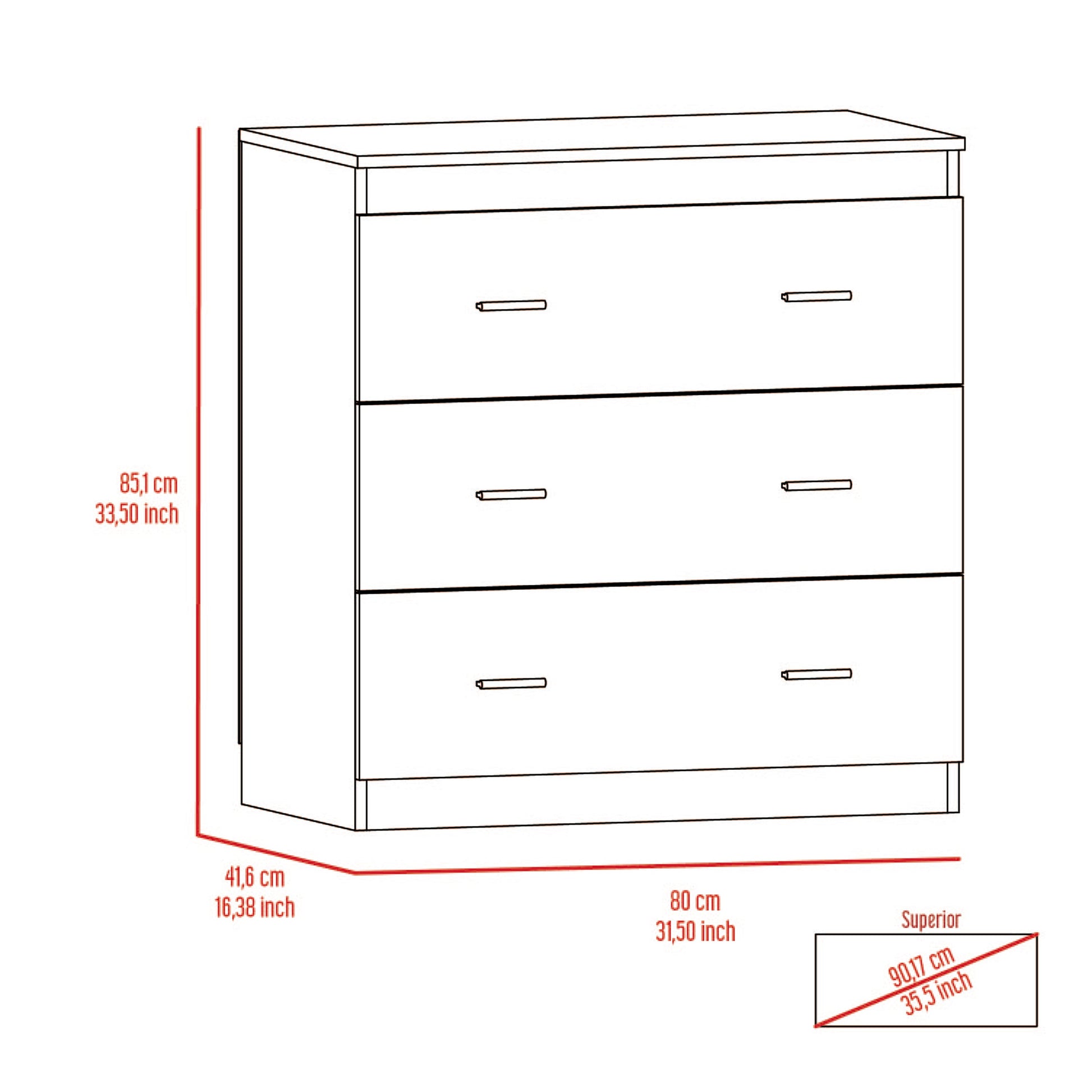 Dove Three Drawer Dresser, Superior Top Beige Mdf Engineered Wood