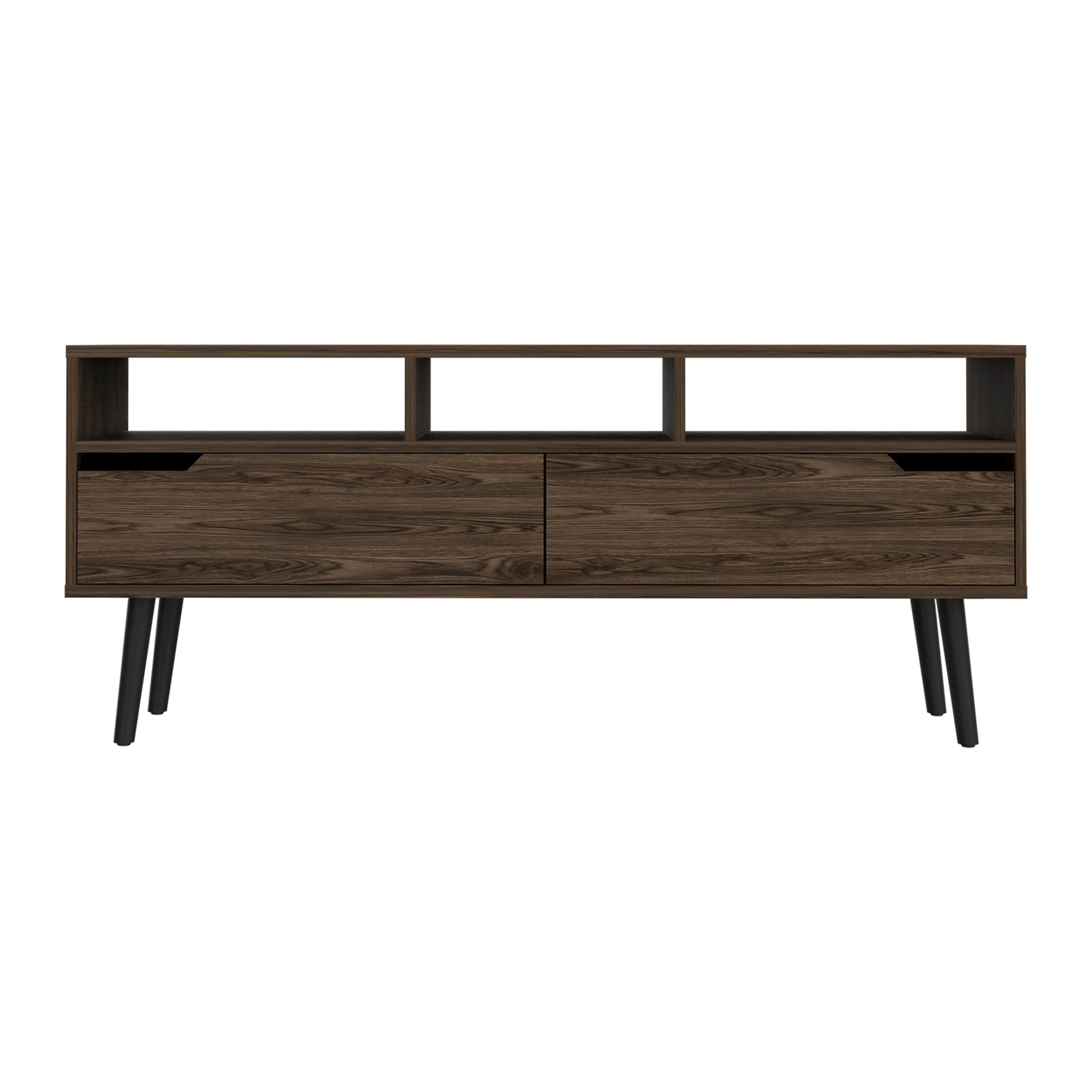 Hamburg Tv Stand For Tv S Up 60", Four Legs, Three Open Shelves Brown Primary Living Space 50 59 Inches 50 59 Inches Contemporary 60 Inches Melamine Engineered Wood