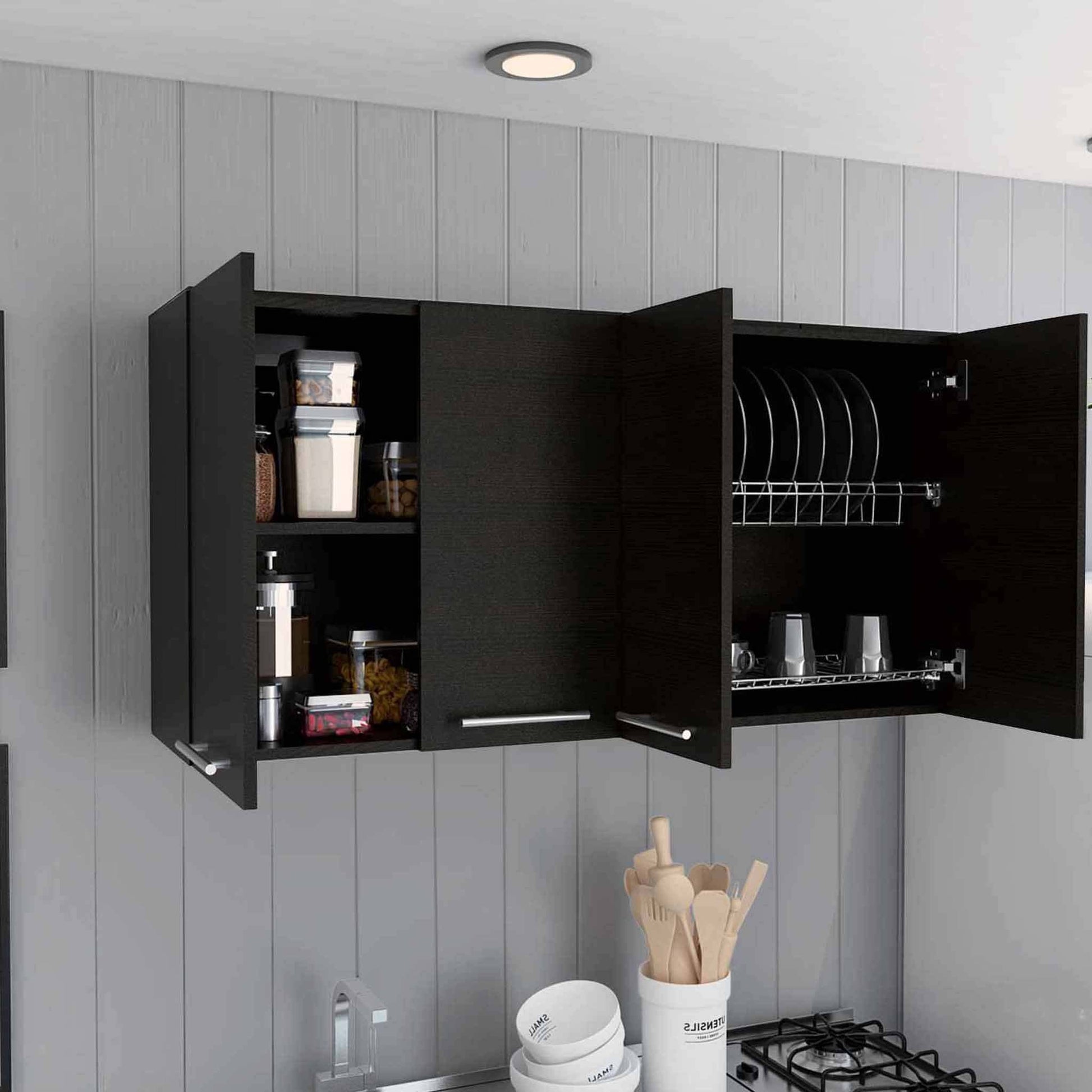 Sitka Wall Cabinet, Two Spacious Divisions, Four Doors Black Kitchen American Design,Industrial,Modern Pine Pine Cabinets Included Engineered Wood