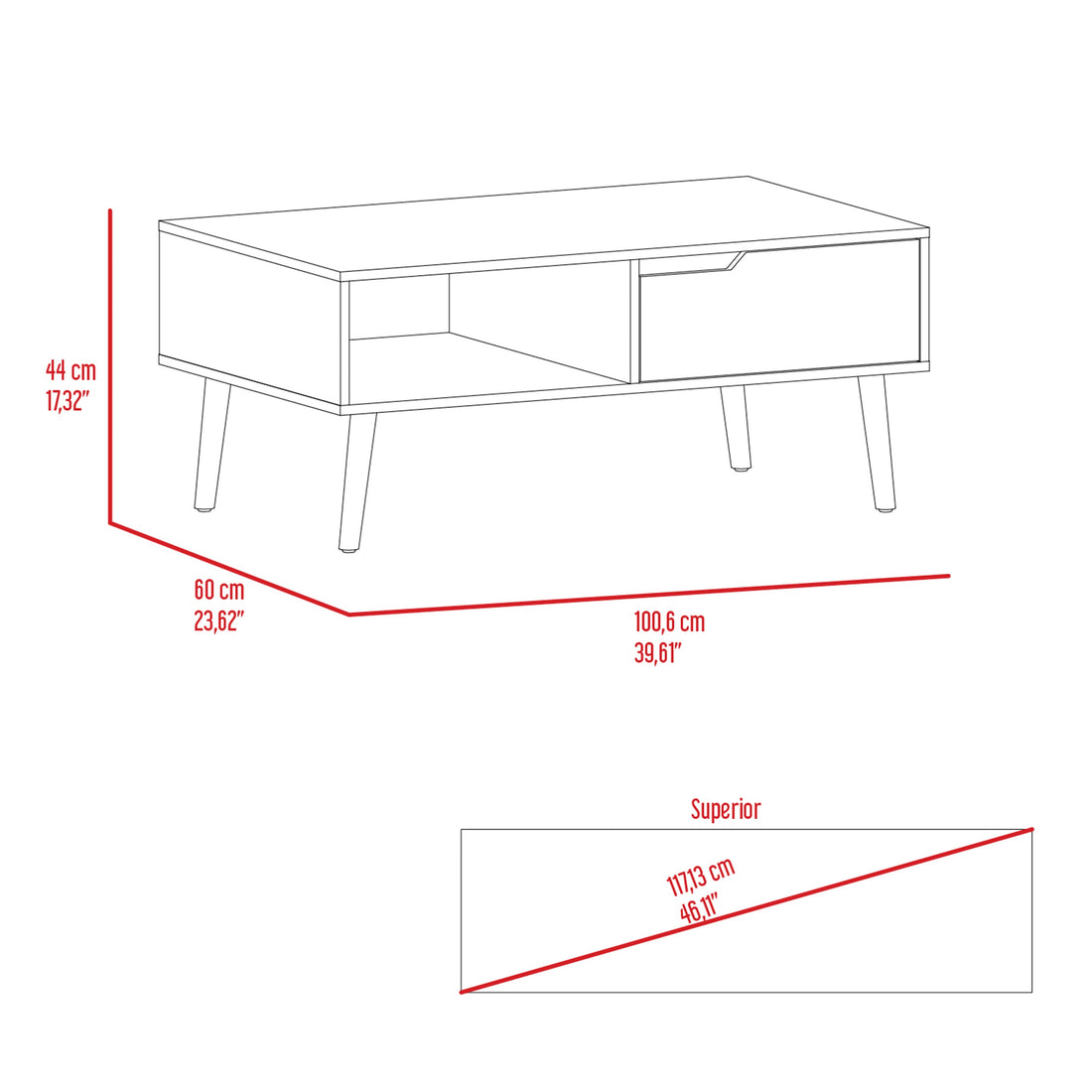 Hamburg Coffee Table 2.0One Open Shelf, One Drawer Multicolor Mdf Engineered Wood