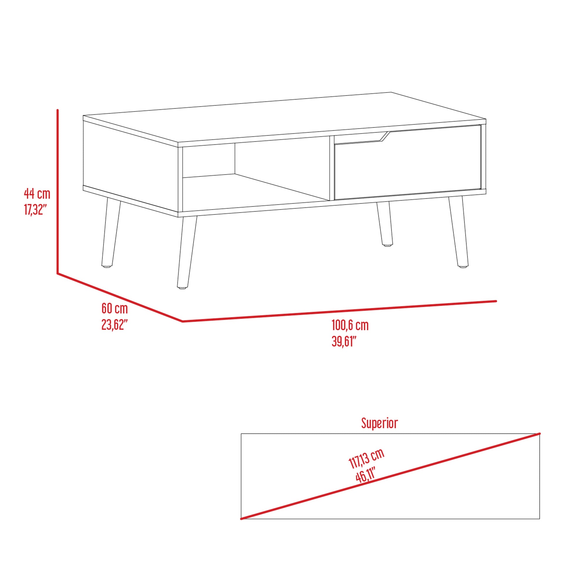 Hamburg Coffee Table 2.0One Open Shelf, One Drawer Multicolor Mdf Engineered Wood