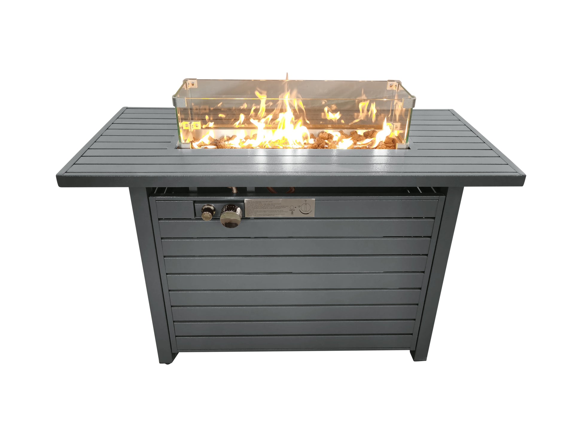 11'' H X 42'' L Steel Propane Outdoor Fire Pit Table With Lid Gray Garden & Outdoor Modern Stone Steel