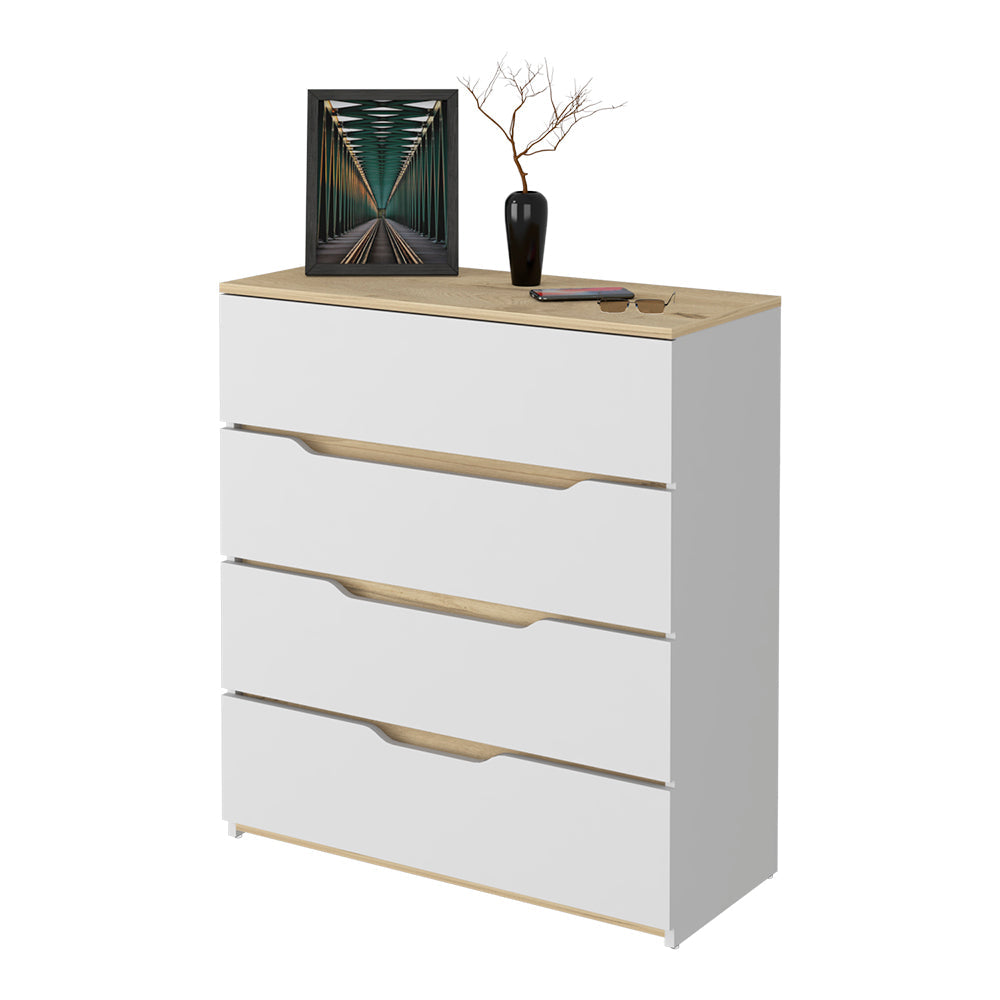 California Drawer Dresser, Four Spacious Drawers, Superior Top Multicolor Modern Melamine Engineered Wood