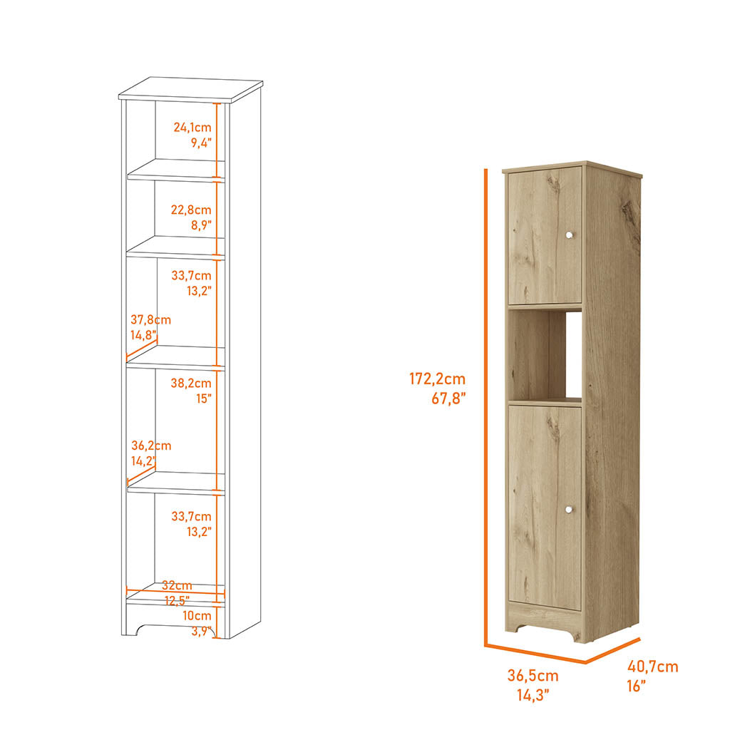 Charlotte Linen Cabinet, 2 Single Door Cabinet, Division, One Shelf Beige 2 1 Bathroom Freestanding Modern Mdf Engineered Wood