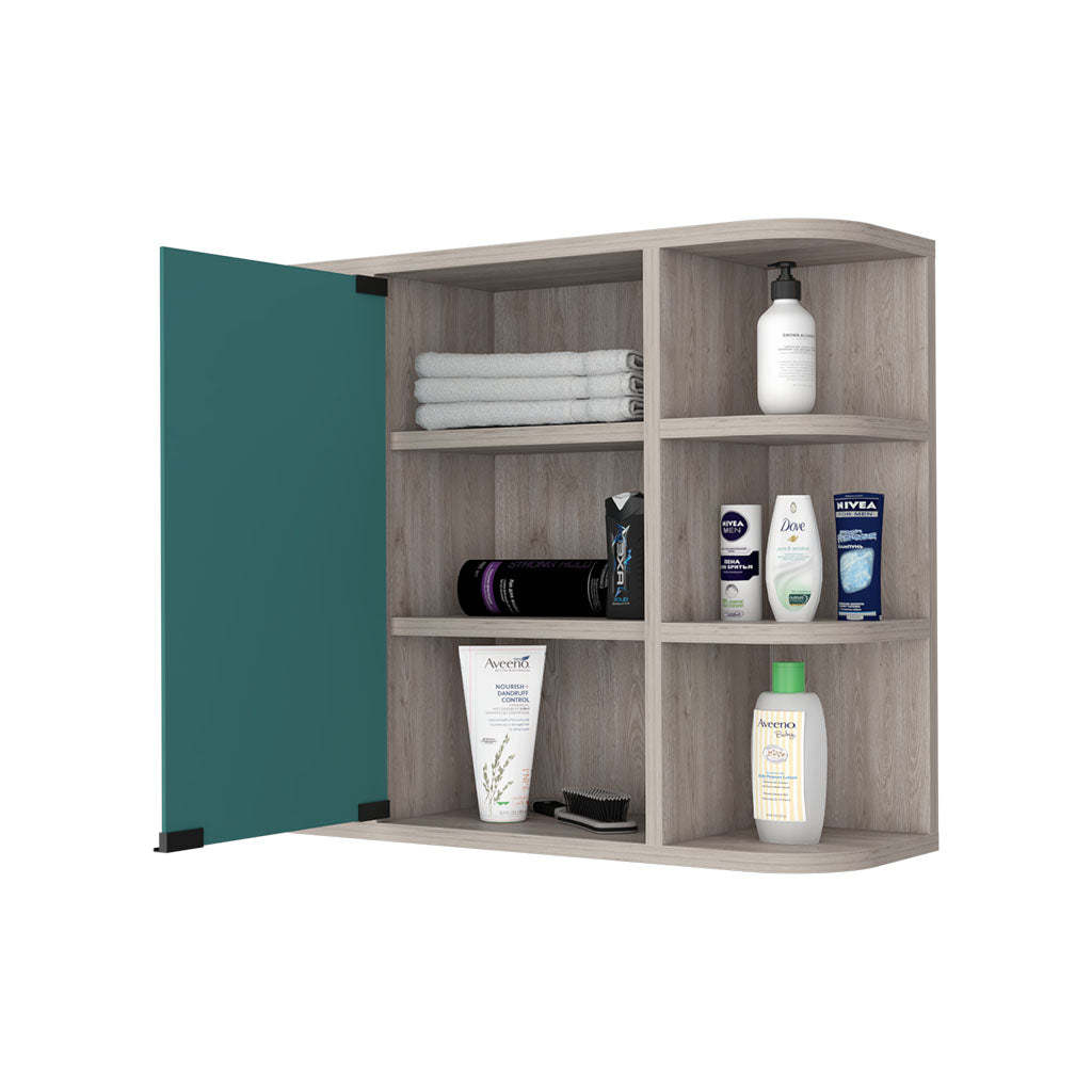 Valdez Medicine Cabinet With Six Shelves, Mirror Cabinet Beige Mdf Engineered Wood