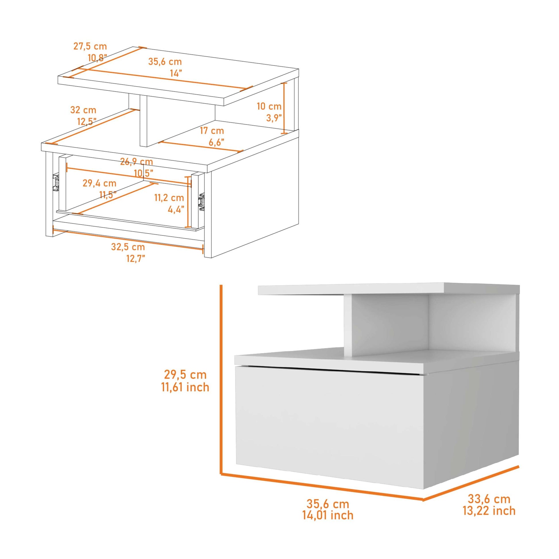 Augusta Floating Nightstand With 2 Tier Shelf And 1 Drawer White Mdf Engineered Wood