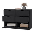 Dillon 4 Drawers Dresser, Chest Of Drawers With 2 Cabinets Black Mdf Engineered Wood