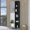 Los Angeles Linen Cabinet, Mirror, Five Shelves Black Mdf Engineered Wood