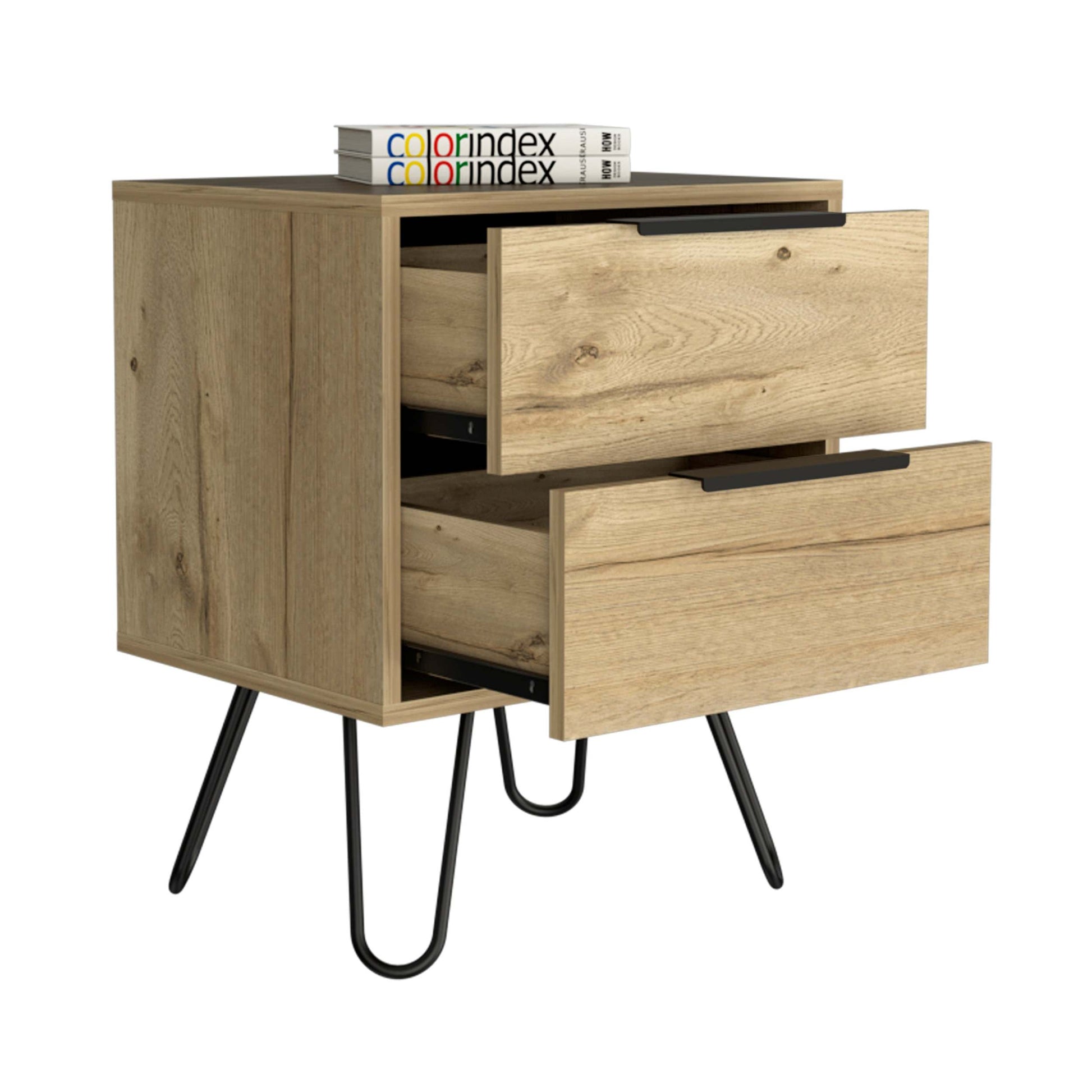 Nuvo 2 Nightstand,Two Drawers, Hairpin Legs Black Mdf Engineered Wood