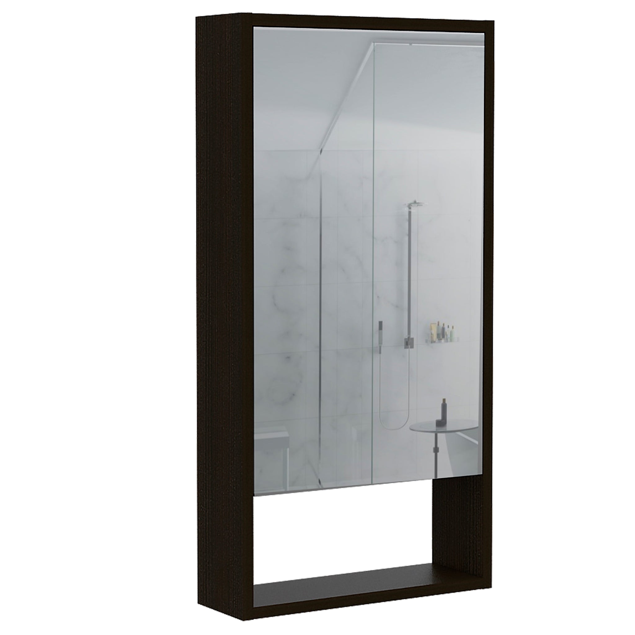 Mirror Praia, Looking Glass, Rectangular Shape Black Mdf Engineered Wood