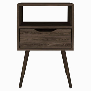 Allie Nightstand, Superior Top, Open Shelf, One Drawer Brown Mdf Engineered Wood