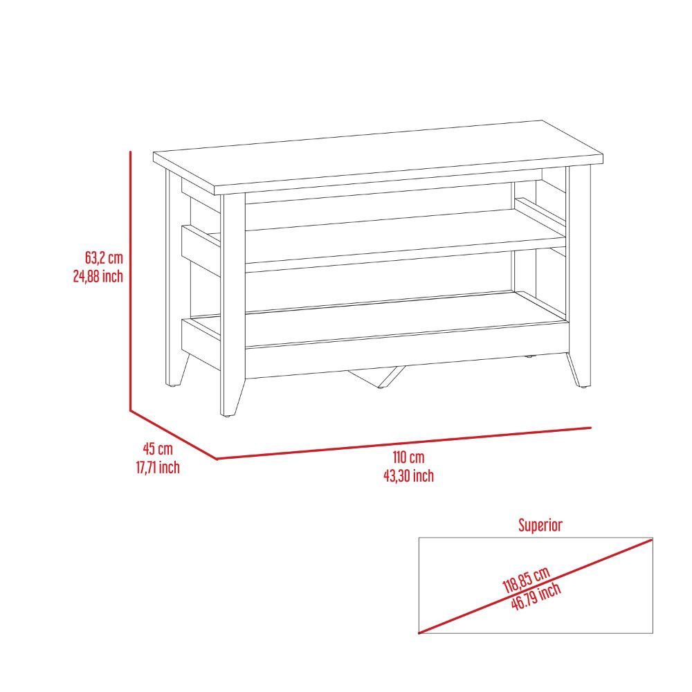 Vilna Storage Bench, Two Open Shelves, Four Legs Beige Mdf Engineered Wood