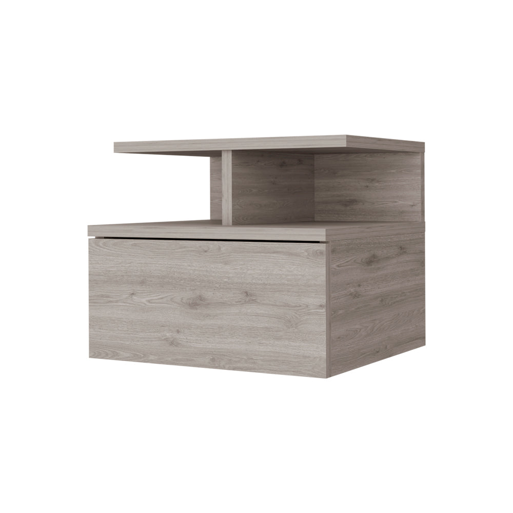 Augusta Floating Nightstand With 2 Tier Shelf And 1 Drawer Beige 1 Drawer Bedroom Rectangle Modern Shelf Mdf Engineered Wood