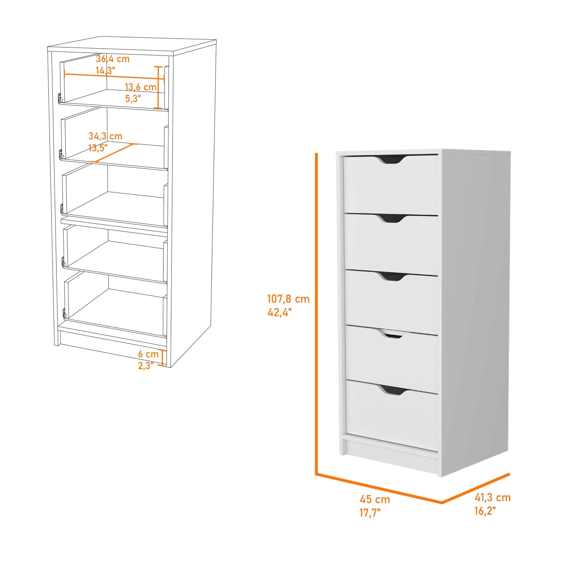 Dillon 5 Narrow Drawer Dresser, Tall Chest Of Drawers White Mdf Engineered Wood Dillon 5 Narrow Drawer Dresser, Tall Chest Of Drawers White Mdf Engineered Wood