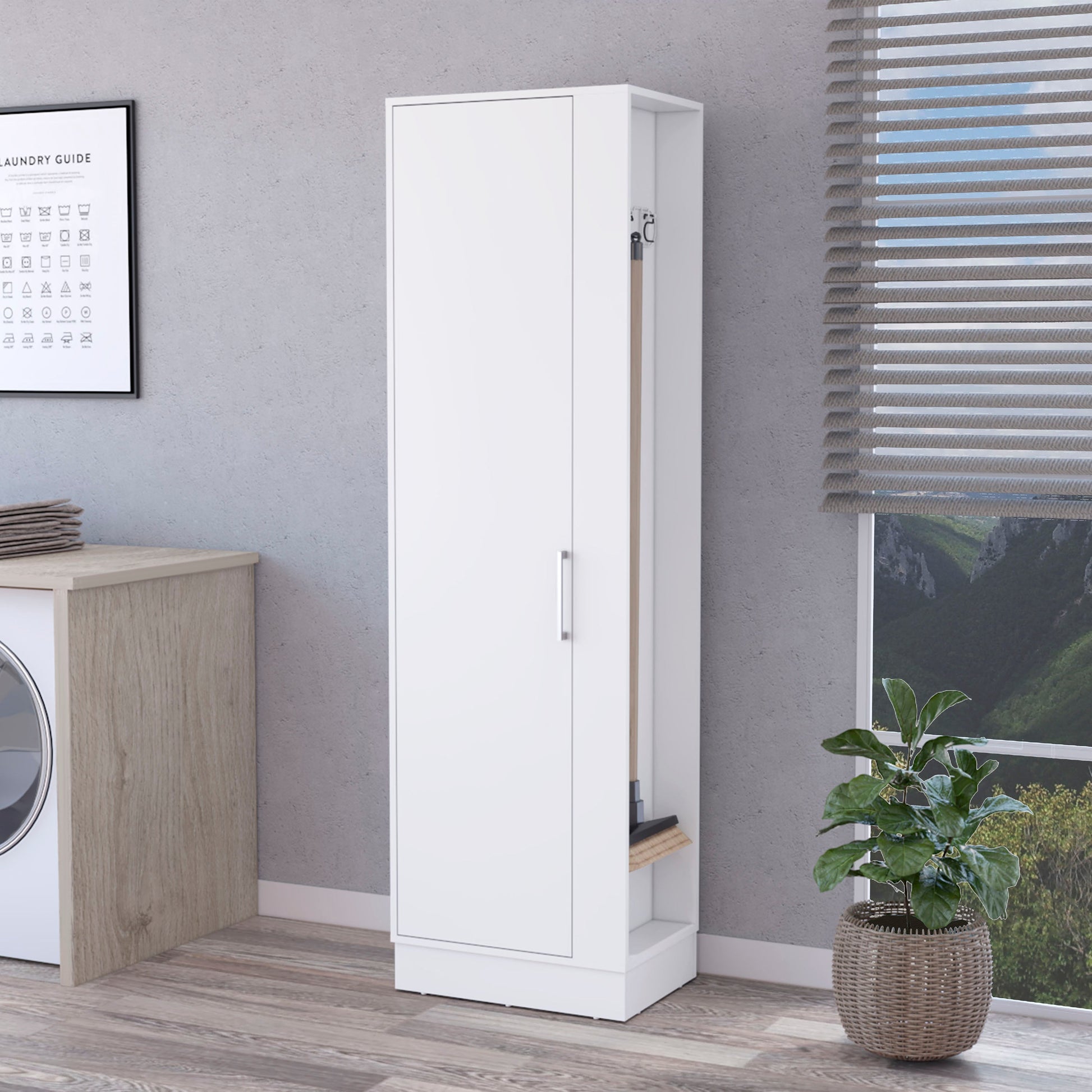 Nampa Storage Cabinet, Single Door, Broom Hangers ,White White Mdf Engineered Wood