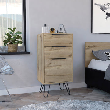 London Dresser, Three Drawers, Superior Top, Hairpin Legs Beige Mdf Engineered Wood