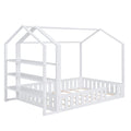 Full Size Wood House Bed With Fence And Detachable Storage Shelves, White Box Spring Not Required Full White Wood Bedroom Bed Frame Solid Wood Mdf