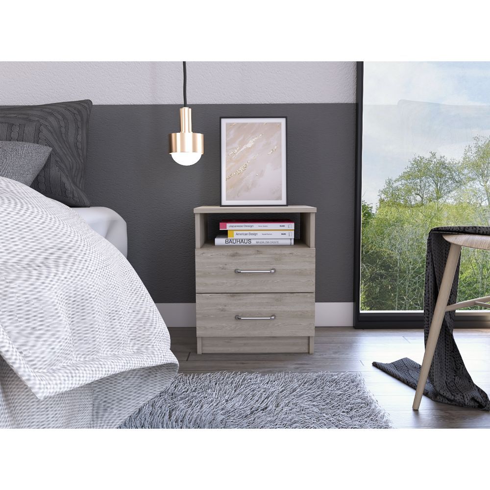 Oklahoma Nightstand,Two Drawers, One Shelf Black Mdf Engineered Wood