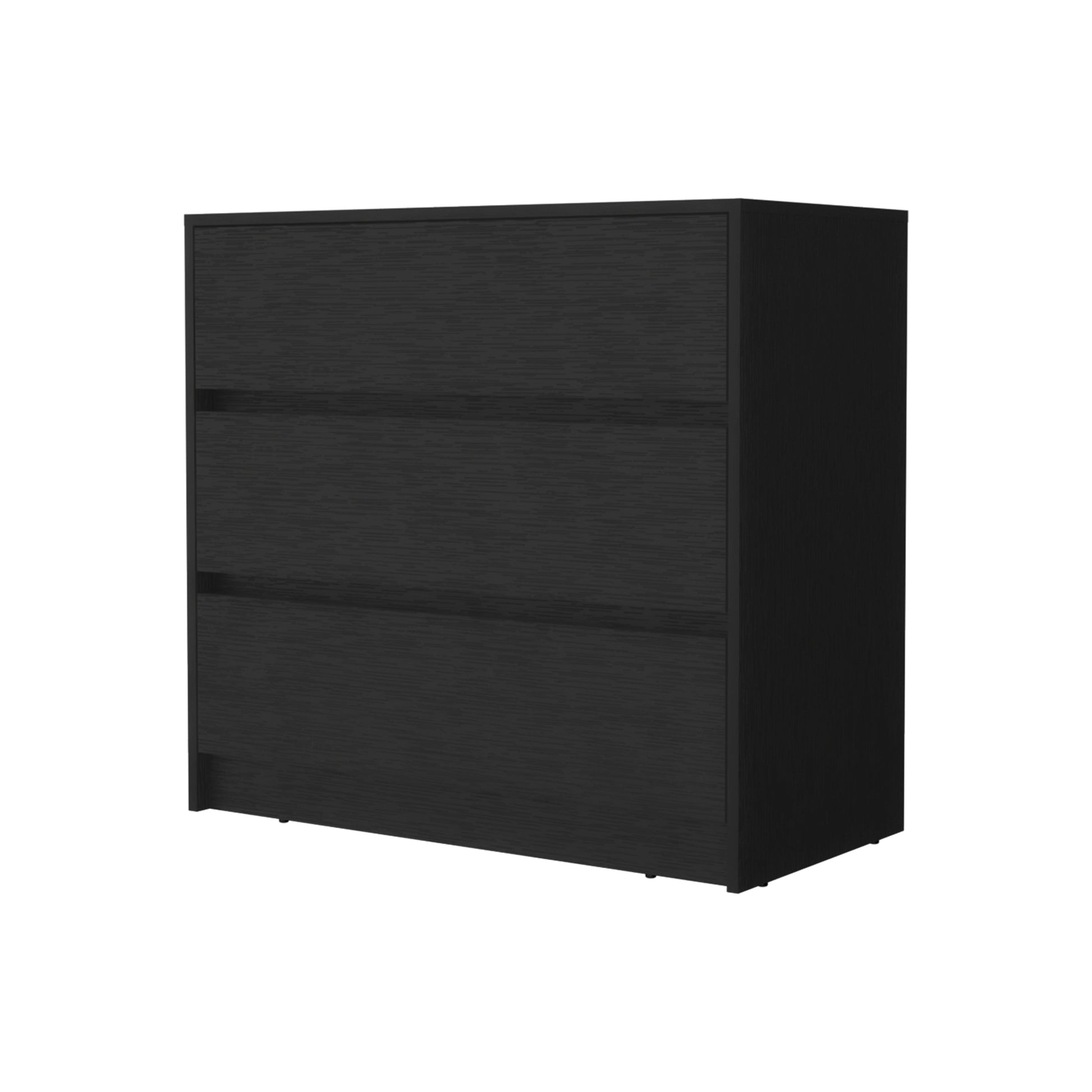 Avra 3 Drawer Dresser, Manufactured Wood Top And Front Chest Of Drawers Black Mdf Engineered Wood