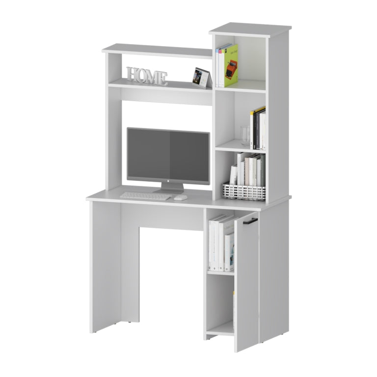 Rumford Computer Desk With Hutch And 3 Tier Storage Shelves White Mdf Engineered Wood