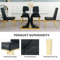 Modern Style Glass Dining Table, Elegant Transparent Design, Solid Support Base, Black Dining Chair Set, Gold Plated Chair Legs, Suitable For Restaurant Kitchens Set Of 9 Metal Gold Black Mdf Glass