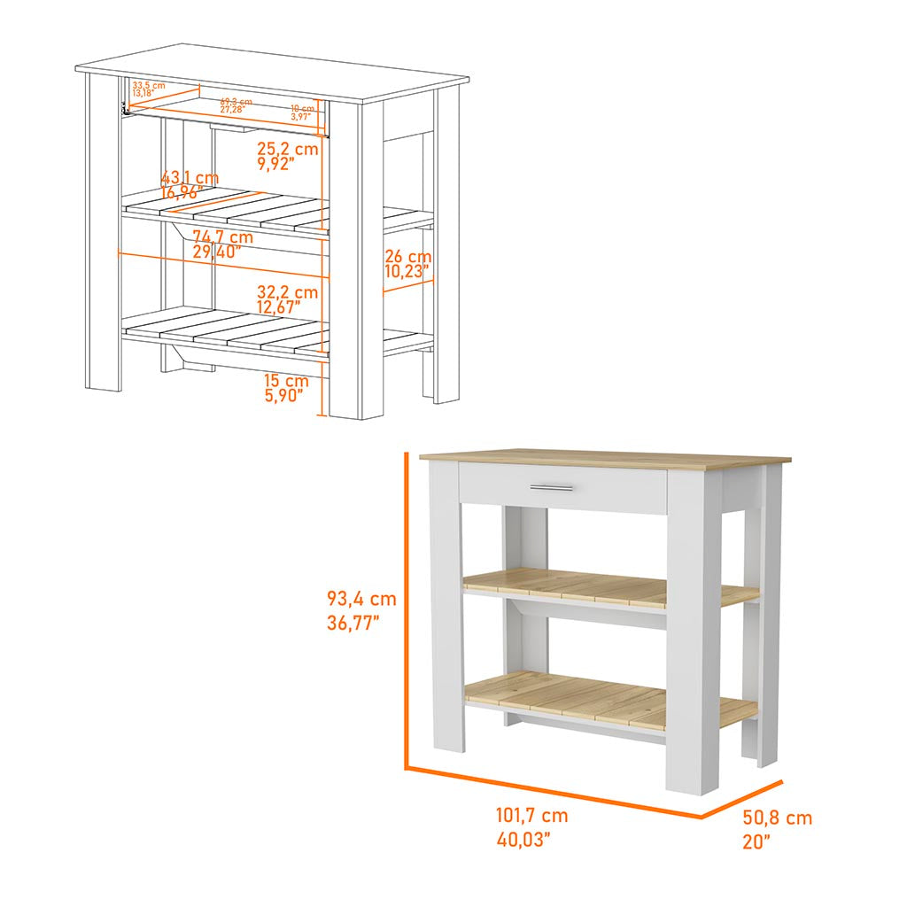 Brooklyn 40 Kitchen Island, Two Shelves, One Drawer Multicolor Mdf Engineered Wood