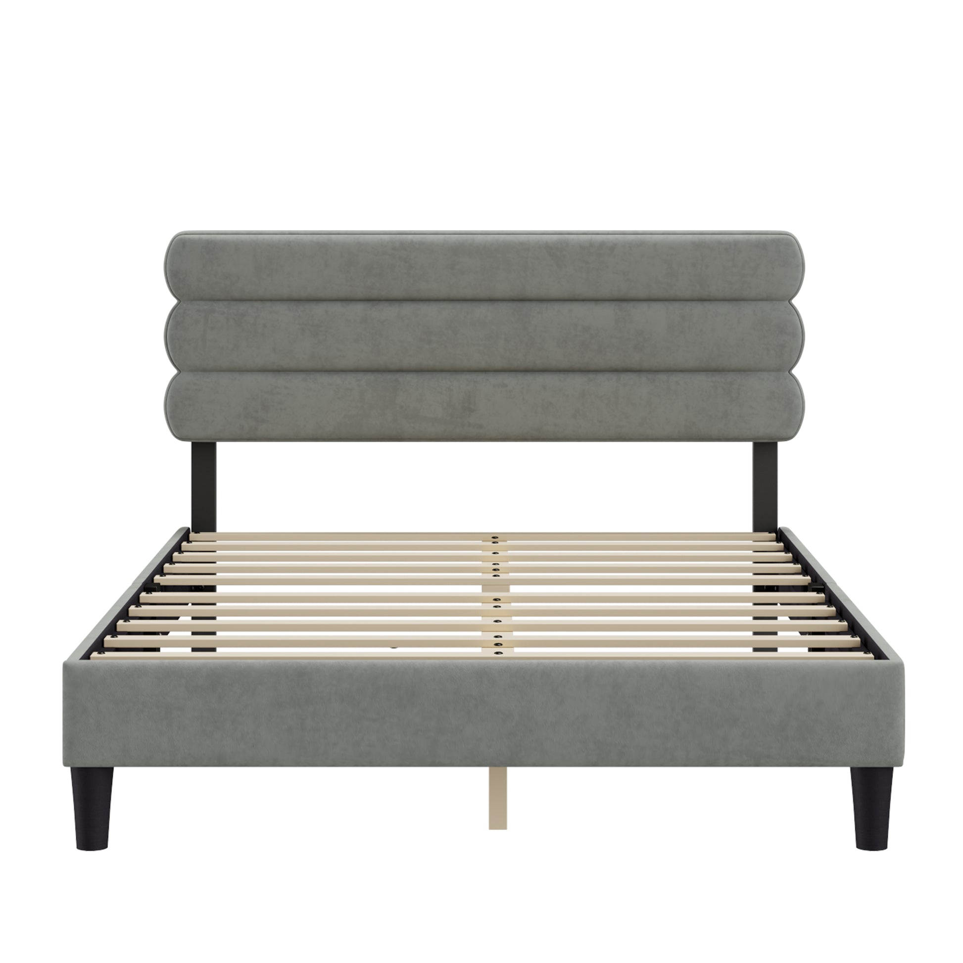 Queen Bed Frame With Headboard,Sturdy Platform Bed With Wooden Slats Support,No Box Spring,Mattress Foundation,Easy Assembly Light Grey Wood