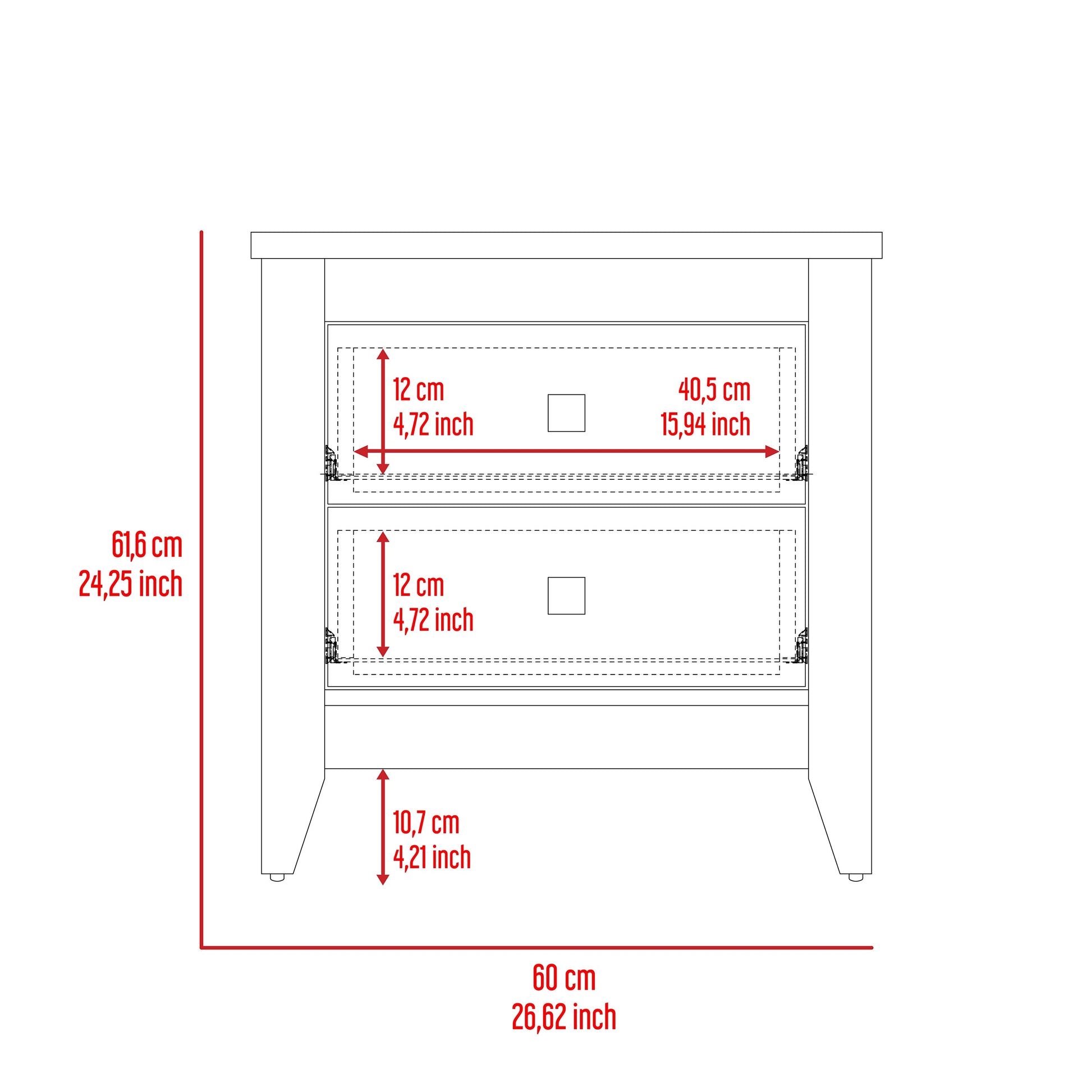 Breeze Four Legged Modern Bedroom Nightstand, With Two Drawers White 2 Drawers Bedroom Rectangle Modern Drawers Mdf Engineered Wood