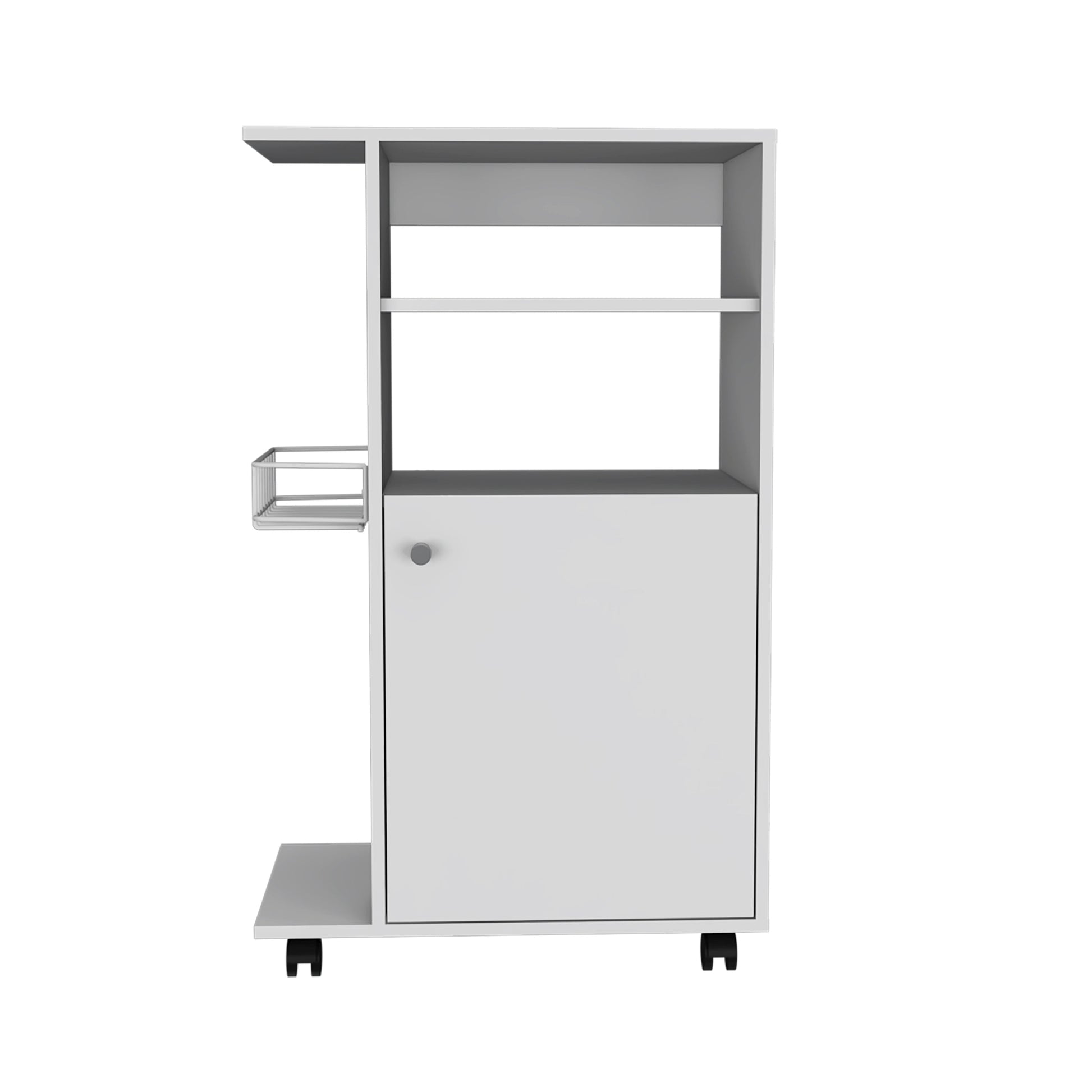 Columba Kitchen Cart, Single Door Cabinet, Four Caster White Mdf Engineered Wood