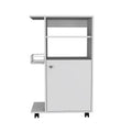 Columba Kitchen Cart, Single Door Cabinet, Four Caster White Dining Room Modern Rectangular Stationary Kitchen Islands Mdf Engineered Wood Medium 40 55In