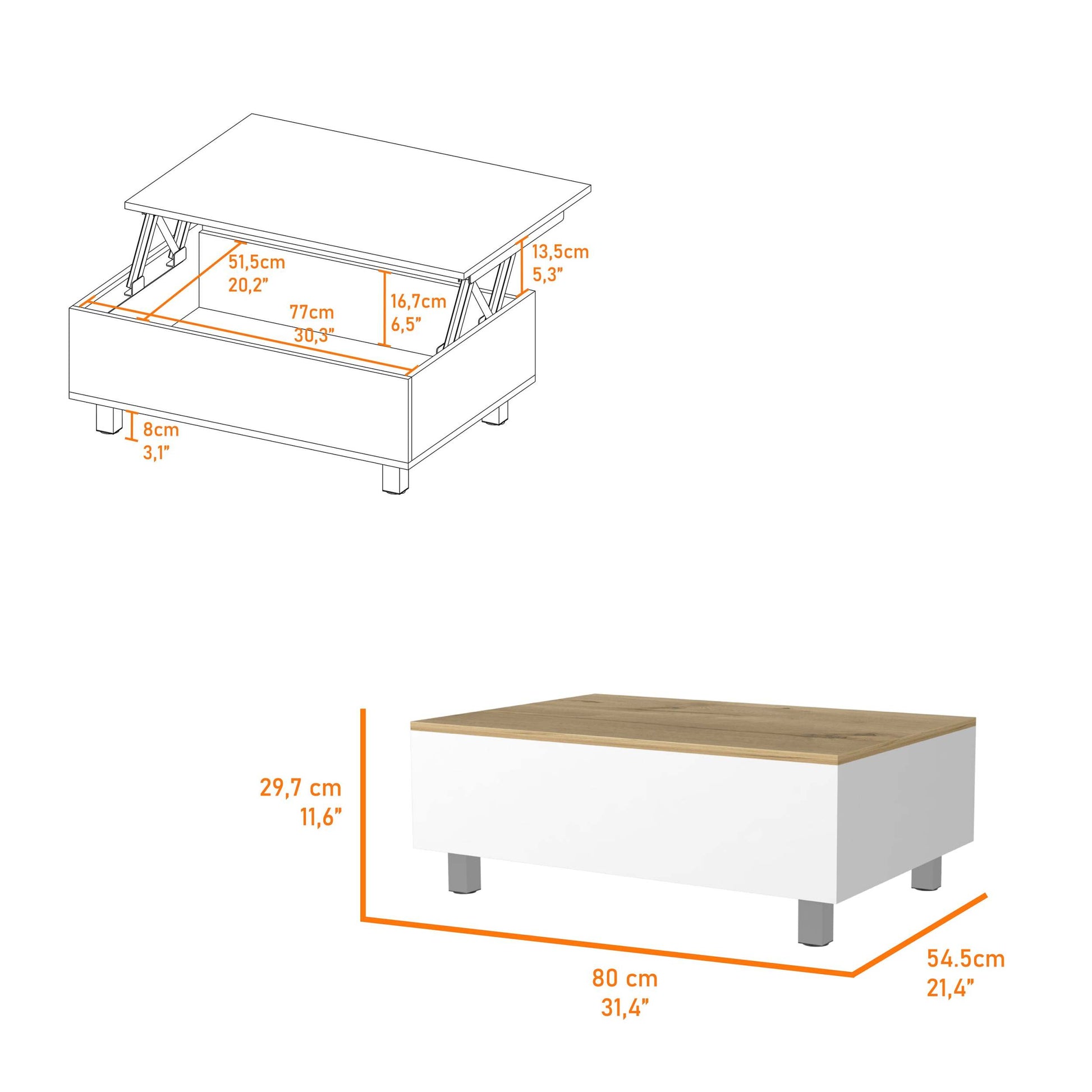 Boston Lift Top Coffee Table Multicolor Mdf Engineered Wood