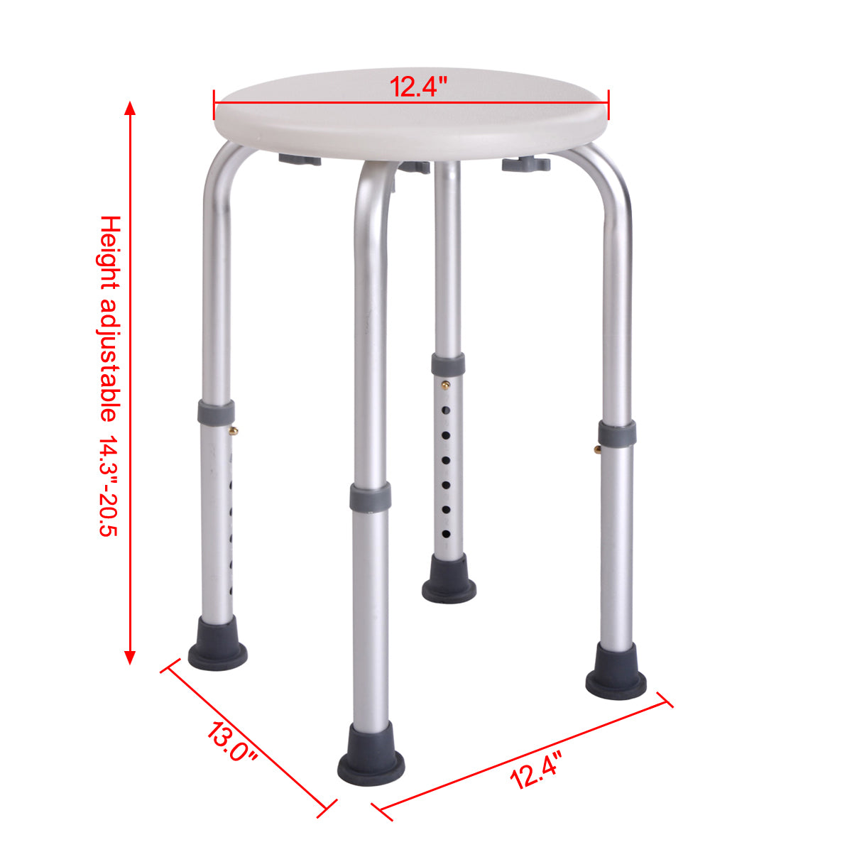 Shower Stool Bath Bench With Adjustable Heights And Non Slip Rubber For Safety And Stability White Aluminium Alloy