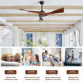 52 Inch Indoor Modern Ceiling Fan No Light 6 Speed Remote 3 Solid Wood Blade Reversible Dc Motor For Living Room Black Metal & Wood