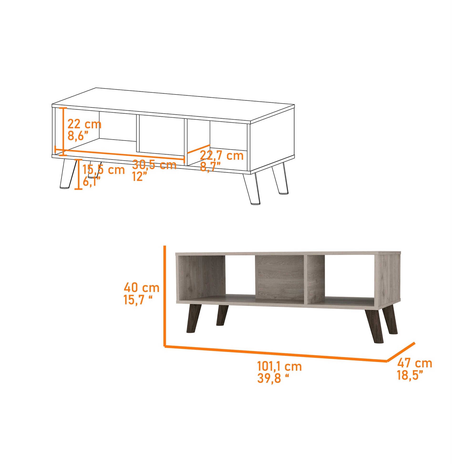 Oregon Coffee Table, Two Open Shelves, Four Legs Beige Mdf Engineered Wood