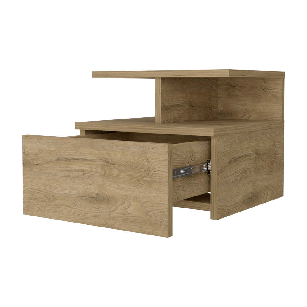 Augusta Floating Nightstand With 2 Tier Shelf And 1 Drawer Beige Mdf Engineered Wood