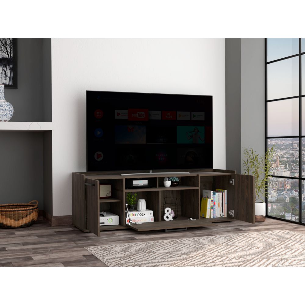 Novel Tv Stand For Tv S Up 60", Double Door Cabinet, One Flexible Cabinet Brown 50 59 Inches Mdf Engineered Wood