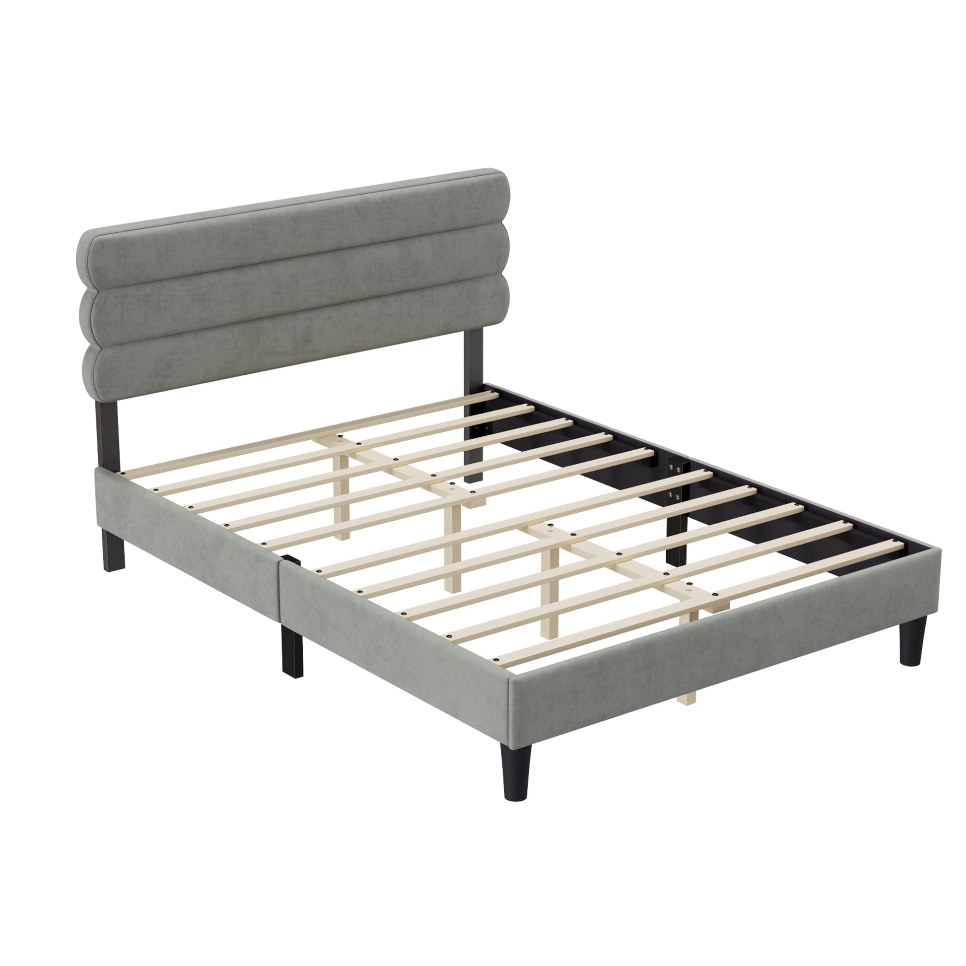 Queen Bed Frame With Headboard,Sturdy Platform Bed With Wooden Slats Support,No Box Spring,Mattress Foundation,Easy Assembly Light Grey Wood