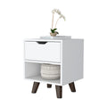 Carthage Nightstand With 1 Drawer, 1 Open Storage Shelf And Wooden Legs White Mdf Engineered Wood