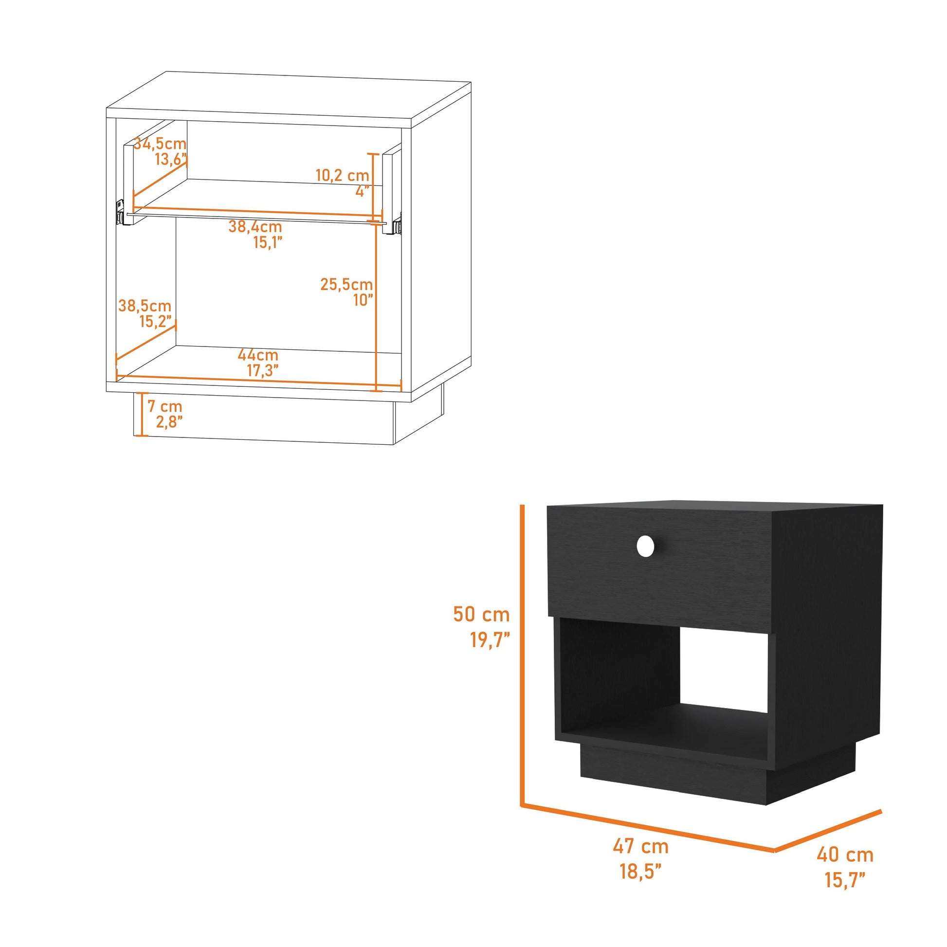 Sumter 1 Drawer Nightstand, Storage Shelf Black Mdf Engineered Wood