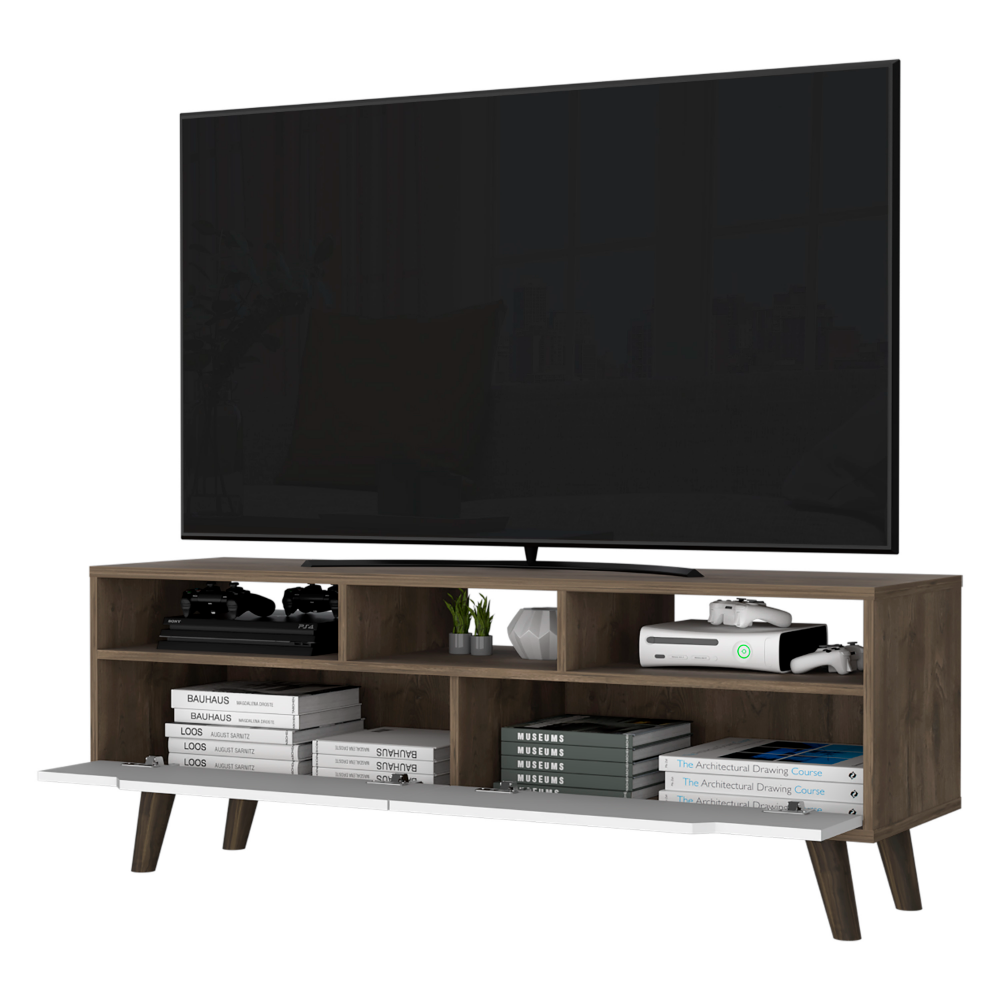 Hamburg Tv Stand For Tv S Up 52", Four Legs, Three Open Shelves,Two Upturned Drawers Multicolor 60 69 Inches Mdf Engineered Wood