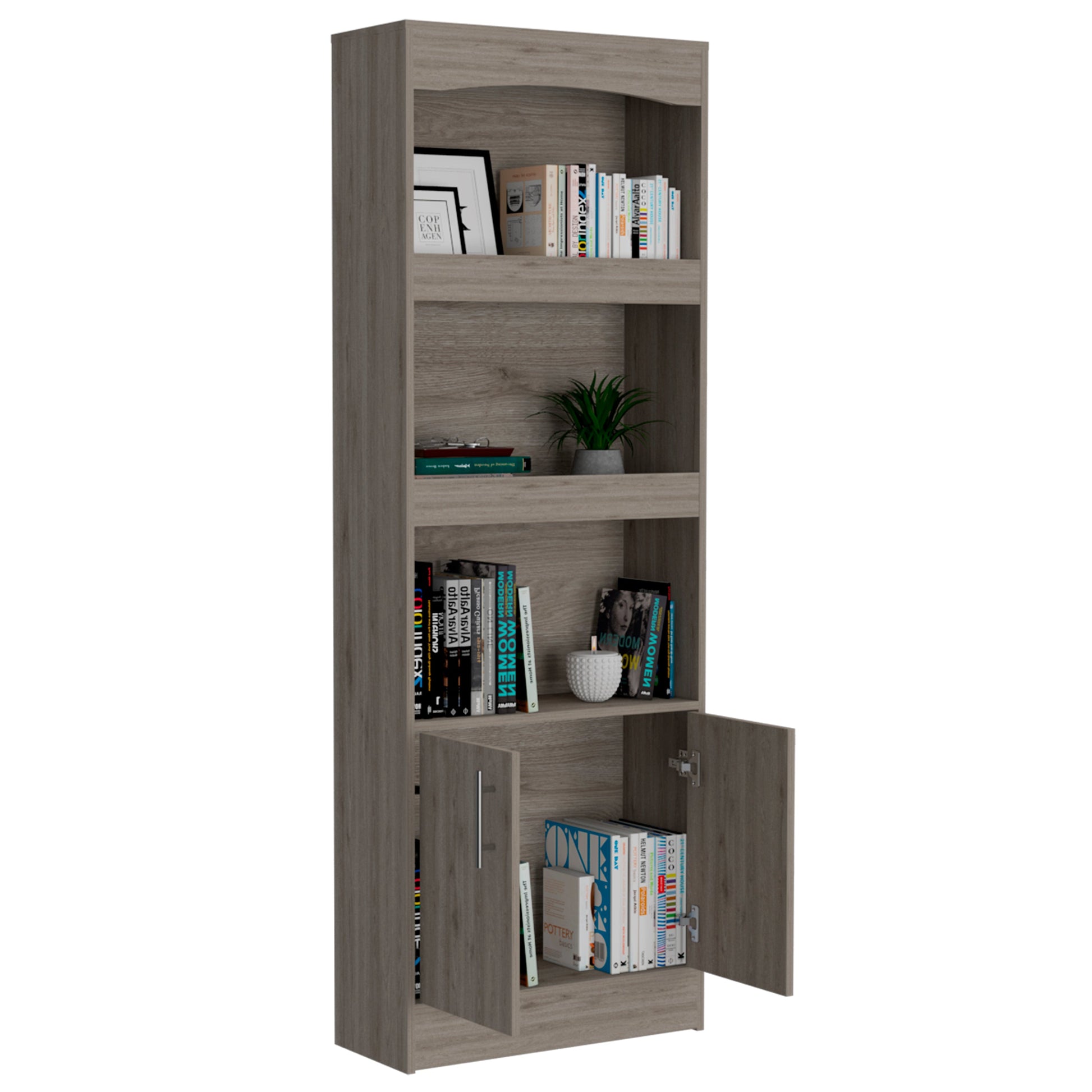 Durango Bookcase, Three Shelves, Double Door Cabinet Beige Mdf Engineered Wood