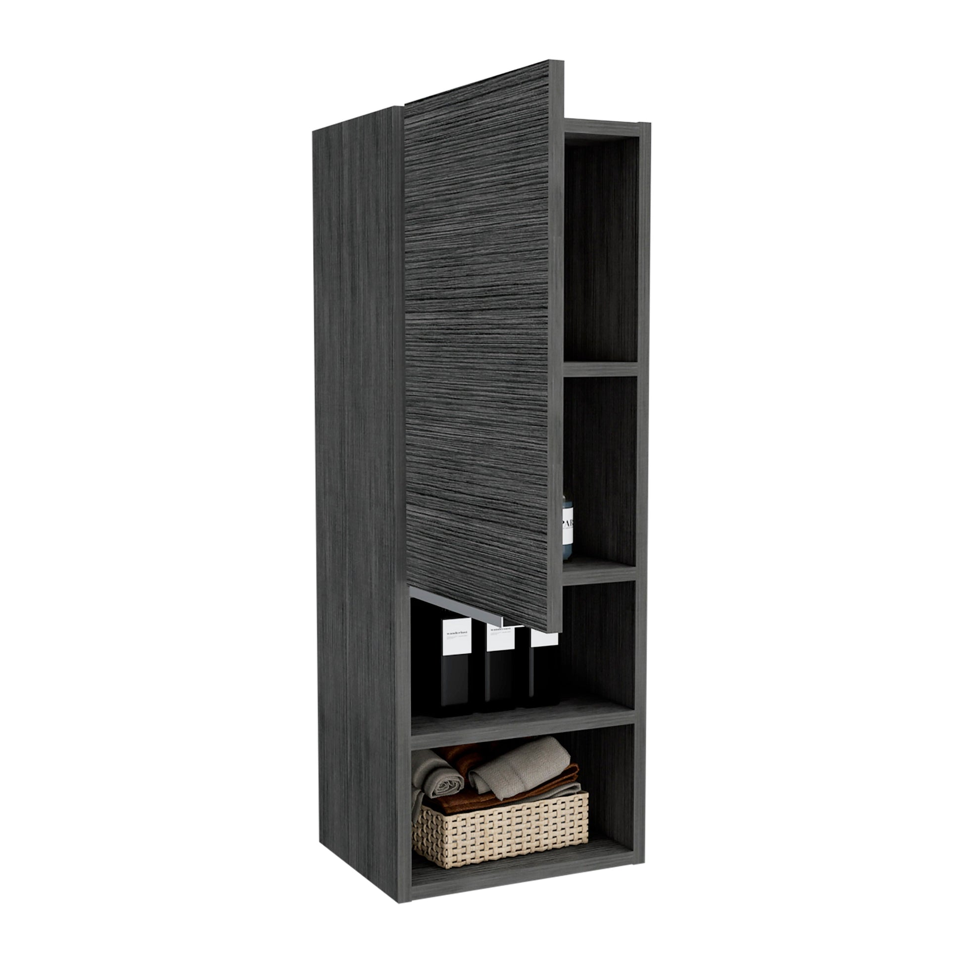 Miami Single Door Pantry, Four Shelves Black Mdf Engineered Wood