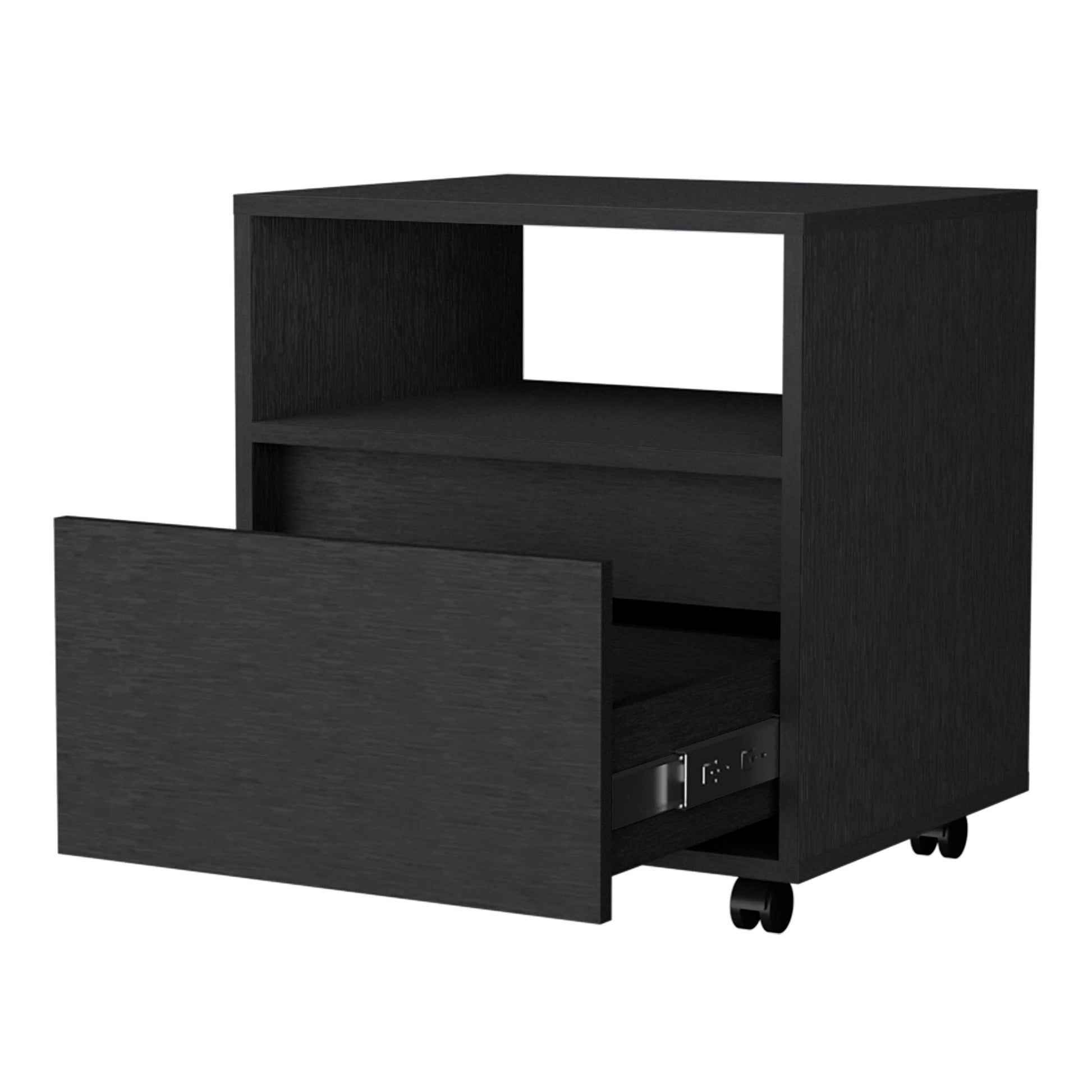 Duncan Nightstand, Top Open Shelf, 1 Drawer Black Mdf Engineered Wood