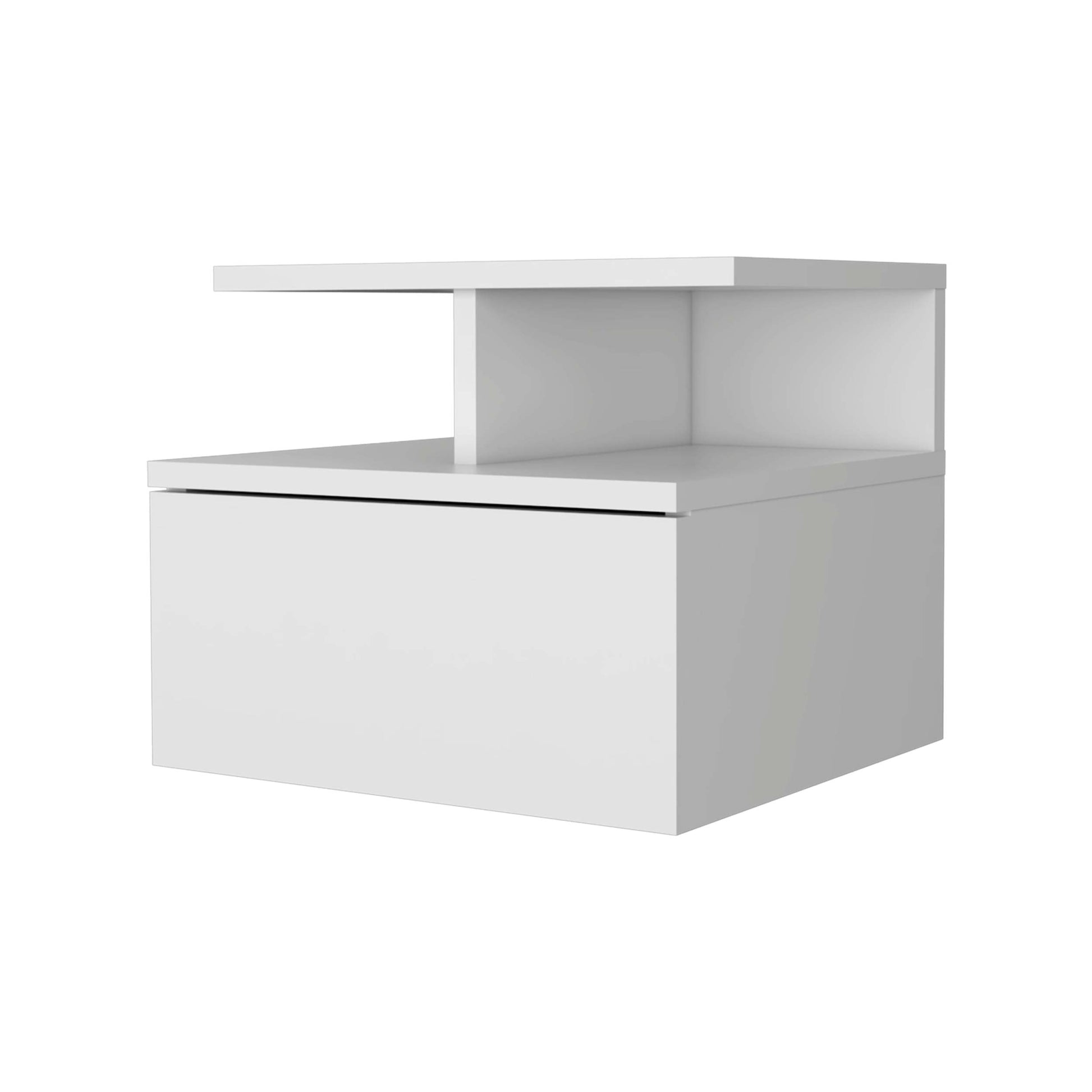 Augusta Floating Nightstand With 2 Tier Shelf And 1 Drawer White Mdf Engineered Wood